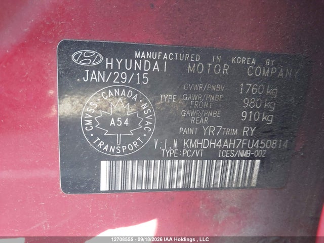 Продажа на аукционе авто 2015 Hyundai Elantra Se/sport/limited, vin: KMHDH4AH7FU450814, номер лота: 12708555