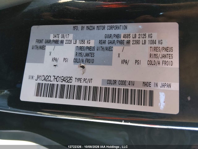 Auction sale of the 2017 Mazda Mazda5 Gs, vin: JM1CW2CL7H0194826, lot number: 12722326