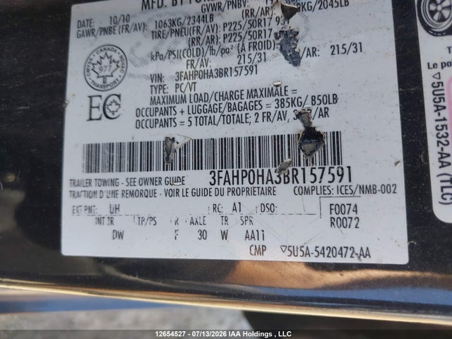 Aukcja sprzedaży 2011 Ford Fusion Se, vin: 3FAHP0HA3BR157591, numer aukcji: 12654527