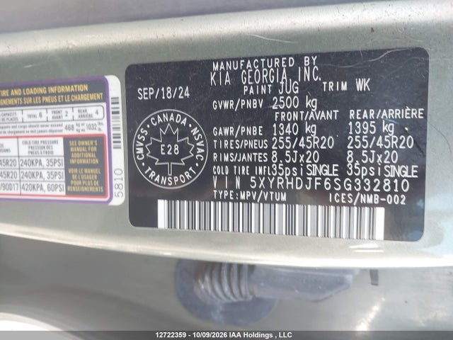 5XYRHDJF6SG332810 KIA Sorento Ex/x-line Ex