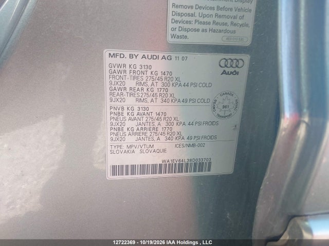 Продаж на аукціоні авто 2008 Audi Q7 4.2 Premium, vin: WA1EV64L38D033703, номер лоту: 12722369
