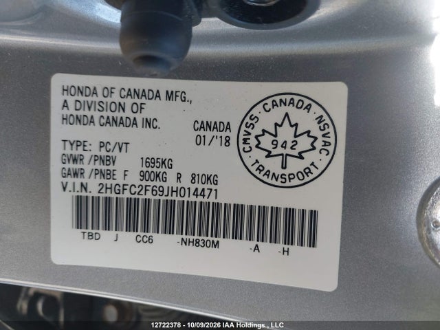 Продажа на аукционе авто 2018 Honda Civic Lx, vin: 2HGFC2F69JH014471, номер лота: 12722378