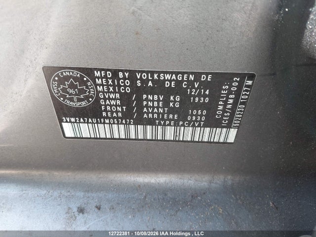 Volkswagen Golf 2015 3VW2A7AU1FM057472 Image 9