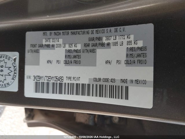 3MZBM1V72EM105469 Mazda Mazda3 Gs-sky
