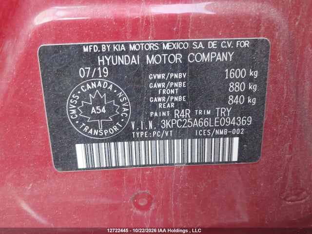 Auction sale of the 2020 Hyundai Accent Se/sel, vin: 3KPC25A66LE094369, lot number: 12722445