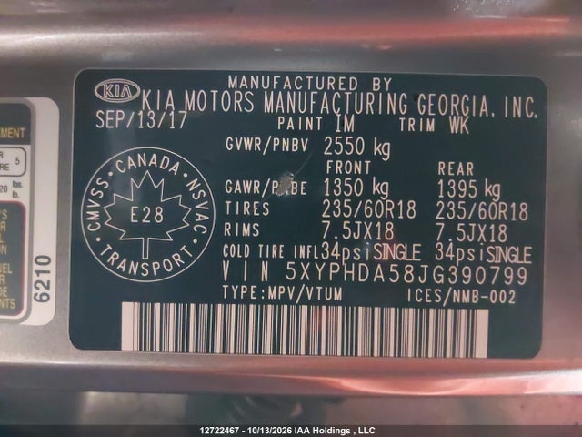 KIA Sorento 3.3l Ex/3.3l Ex+ 2018 5XYPHDA58JG390799 Image 9