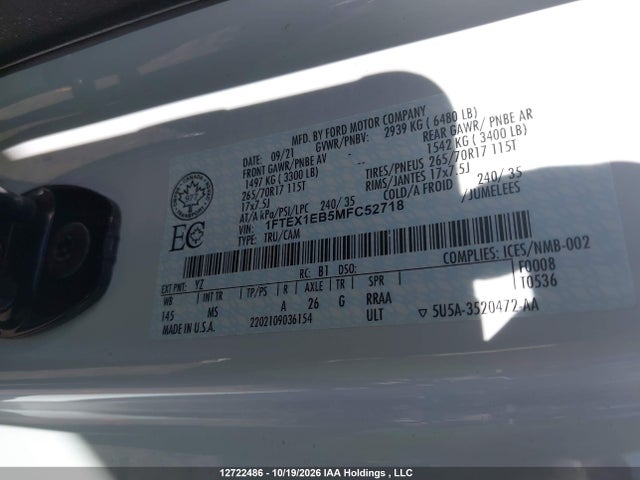 Ford F150 Super Cab 2021 1FTEX1EB5MFC52718 Image 19