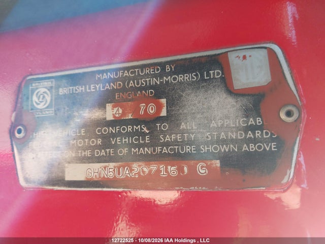 12722525 :رقم المزاد ، GHN5UA207160G vin ، 1970 Mg Mgb مزاد بيع