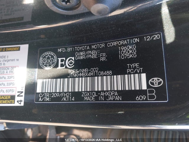 2021 Toyota C-hr Le მანქანა იყიდება აუქციონზე, vin: JTNKHMBX4M1108488, აუქციონის ნომერი: 12722613
