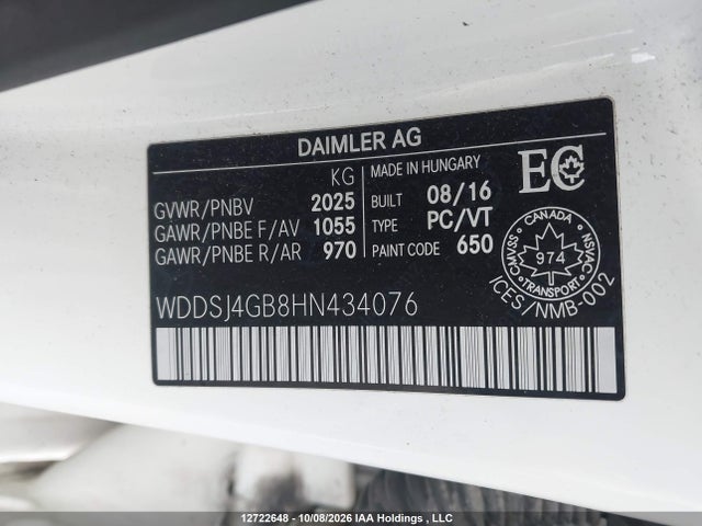 12722648 :رقم المزاد ، WDDSJ4GB8HN434076 vin ، 2017 Mercedes-benz Cla 250 4matic مزاد بيع