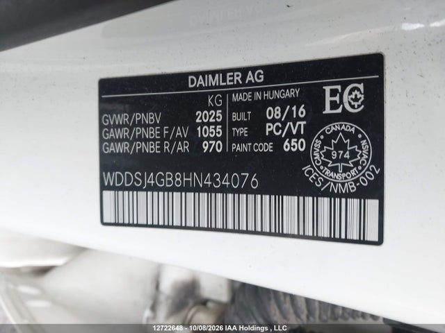 12722648 :رقم المزاد ، WDDSJ4GB8HN434076 vin ، 2017 Mercedes-benz Cla 250 4matic مزاد بيع