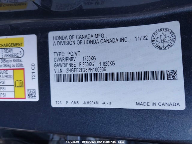 Honda Civic Lx 2023 2HGFE2F28PH100936 Image 19