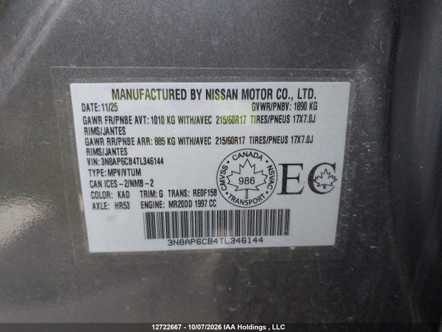 3N8AP6CB4TL346144 Nissan KICKS SV