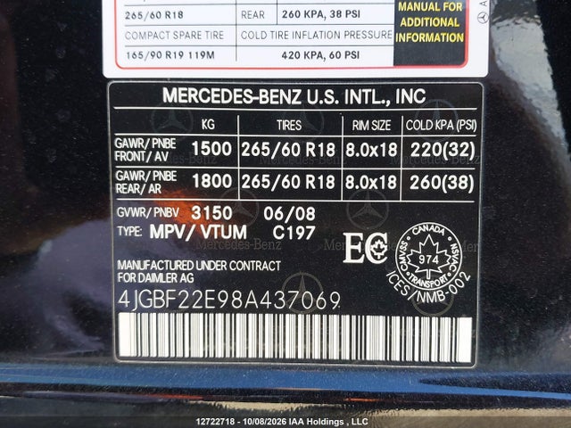 2008 Mercedes-benz Gl 320 Cdi 4matic მანქანა იყიდება აუქციონზე, vin: 4JGBF22E98A437069, აუქციონის ნომერი: 12722718