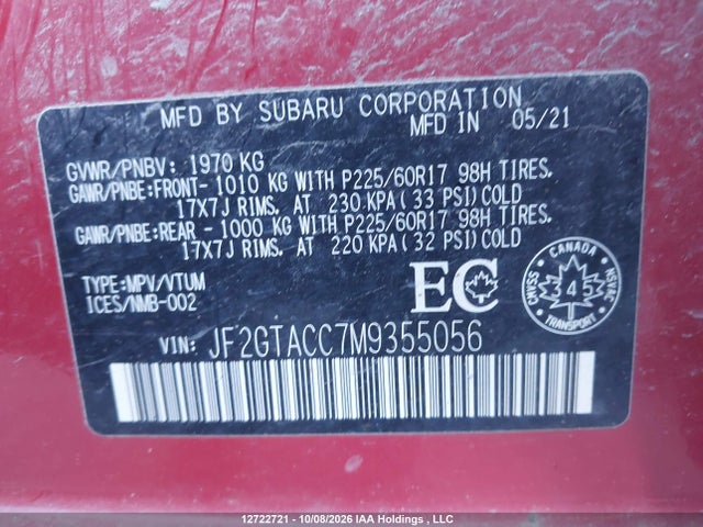 Subaru Crosstrek Touring 2021 JF2GTACC7M9355056 Image 9