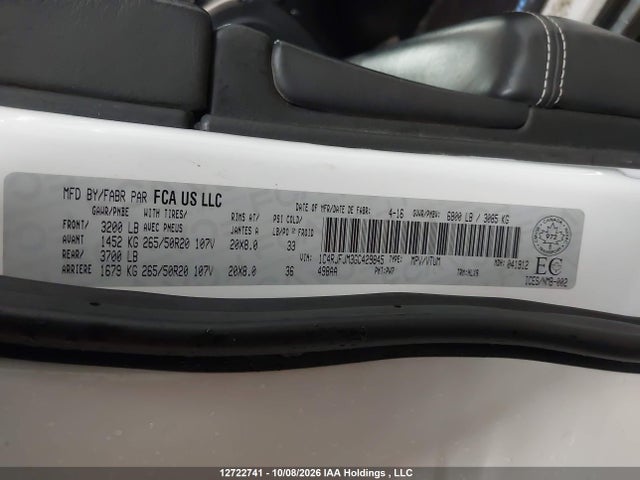 2016 Jeep Grand Cherokee Summit მანქანა იყიდება აუქციონზე, vin: 1C4RJFJM3GC429845, აუქციონის ნომერი: 12722741