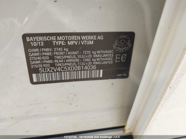 Aukcja sprzedaży 2013 Bmw X5 Xdrive35i, vin: 5UXZV4C5XD0B14036, numer aukcji: 12722744