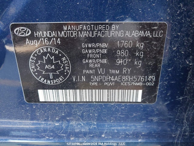 Продажа на аукционе авто 2015 Hyundai Elantra Se/sport/limited, vin: 5NPDH4AE8FH576149, номер лота: 12722756
