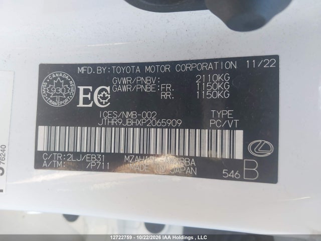 Aukcja sprzedaży 2023 Lexus Ux 250h, vin: JTHR9JBHXP2065909, numer aukcji: 12722759