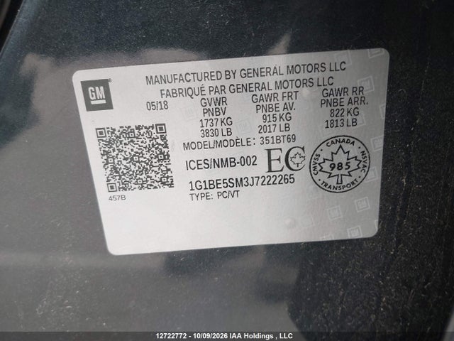 1G1BE5SM3J7222265 Chevrolet Cruze Lt Auto