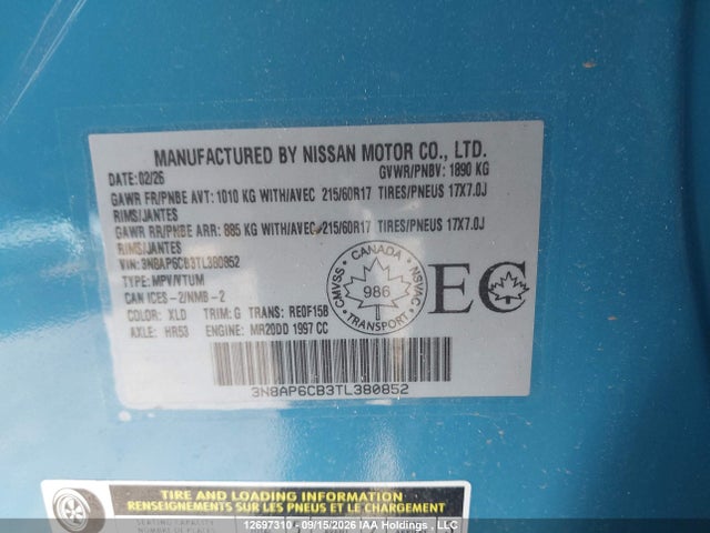 Продажа на аукционе авто 2026 Nissan Kicks Sv Awd Cvt, vin: 3N8AP6CB3TL380852, номер лота: 12697310