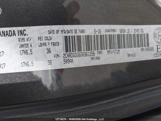 Aukcja sprzedaży 2016 Dodge Grand Caravan Crew, vin: 2C4RDGDG6GR361258, numer aukcji: 12719270