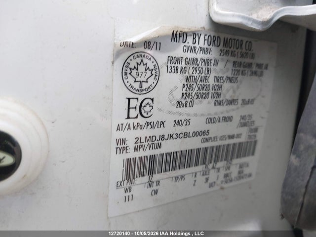 Продаж на аукціоні авто 2012 Lincoln Mkx, vin: 2LMDJ8JK3CBL00065, номер лоту: 12720140