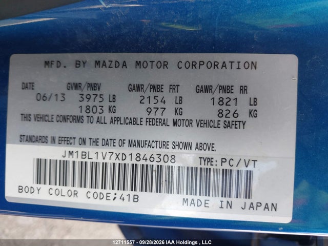 2013 Mazda Mazda3 Gs-sky მანქანა იყიდება აუქციონზე, vin: JM1BL1V7XD1846308, აუქციონის ნომერი: 12711557