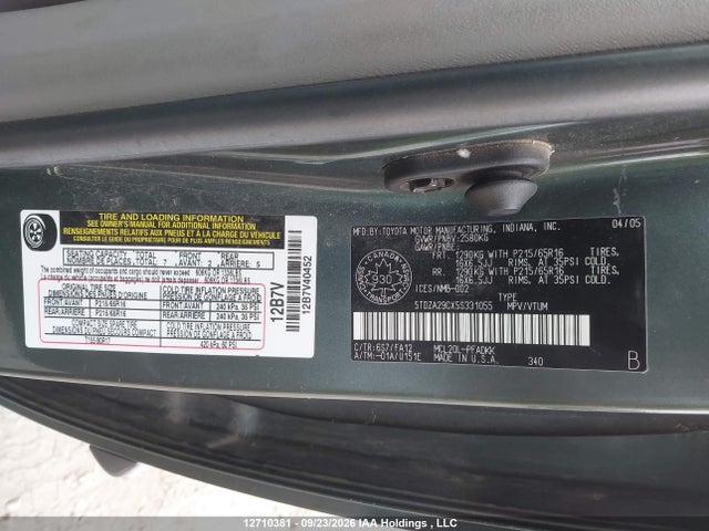 2005 Toyota Sienna Ce მანქანა იყიდება აუქციონზე, vin: 5TDZA29CX5S331055, აუქციონის ნომერი: 12710381