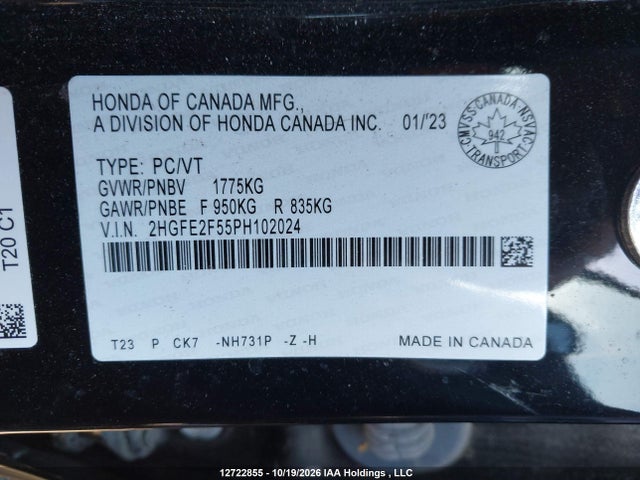 Honda Civic 2023 2HGFE2F55PH102024 Image 9