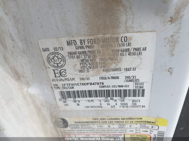 Aukcja sprzedaży 2013 Ford F-150 Fx4, vin: 1FTFW1ET6DFB47878, numer aukcji: 12707792