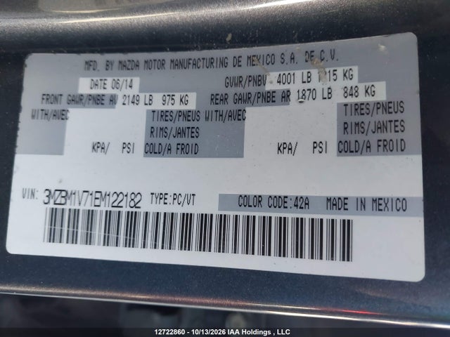 3MZBM1V71EM122182 Mazda 3 TOURING