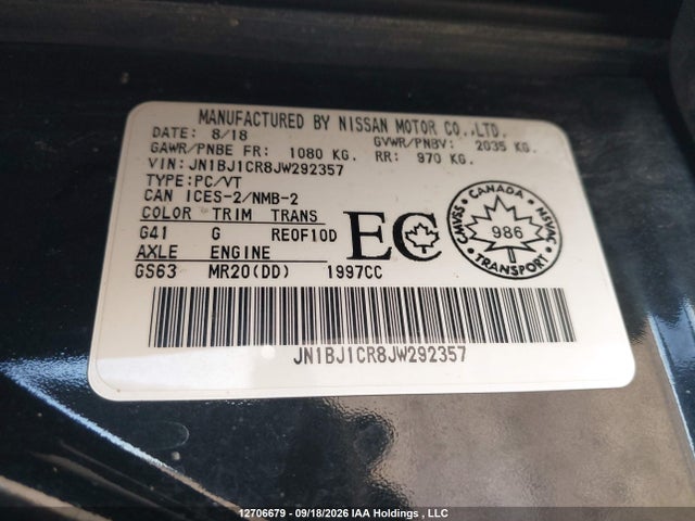 Продаж на аукціоні авто 2018 Nissan Qashqai S/sl/sv, vin: JN1BJ1CR8JW292357, номер лоту: 12706679