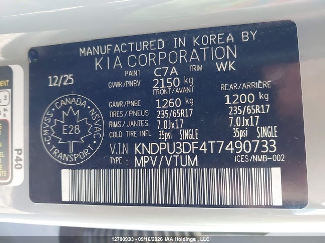12700933 :رقم المزاد ، KNDPU3DF4T7490733 vin ، 2026 Kia Sportage Lx Fwd مزاد بيع