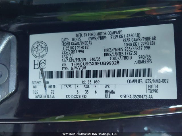 Ford ESCAPE SE 2015 1FMCU9GX9FUB99328 Image 18