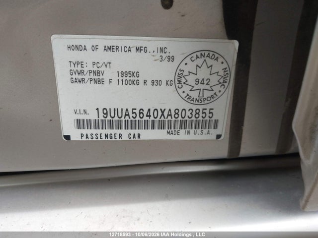Продаж на аукціоні авто 1999 Acura Tl 3.2l, vin: 19UUA5640XA803855, номер лоту: 12718593