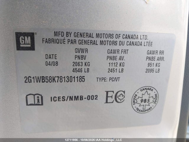 Продаж на аукціоні авто 2008 Chevrolet Impala Ls, vin: 2G1WB58K781301185, номер лоту: 12711956