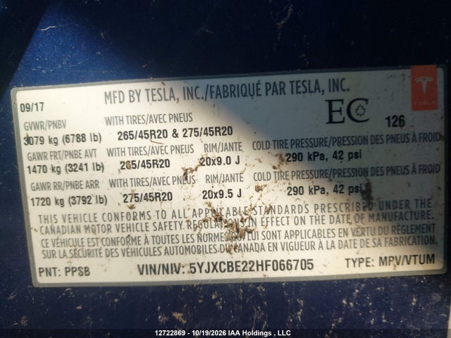 Tesla MODEL X 2017 5YJXCBE22HF066705 Image 9