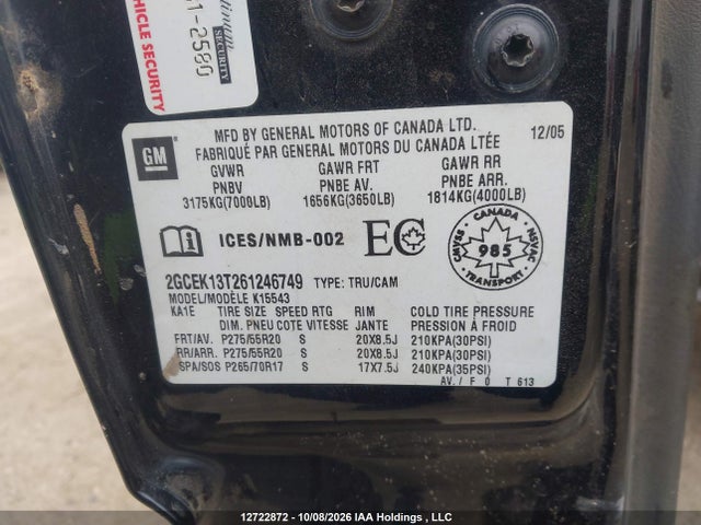 Aukcja sprzedaży 2006 Chevrolet Silverado K1500, vin: 2GCEK13T261246749, numer aukcji: 12722872