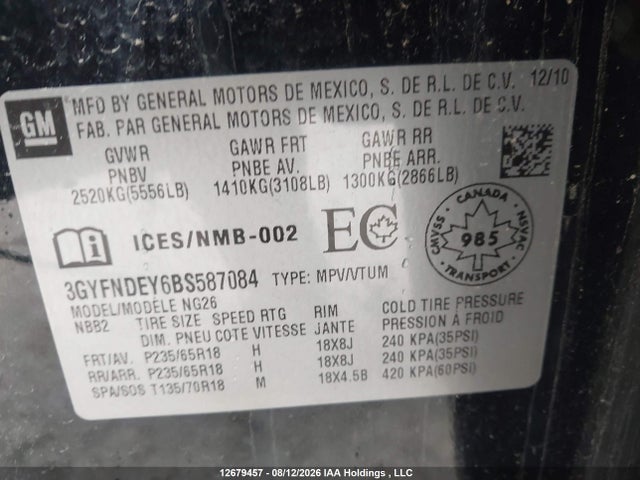 Aukcja sprzedaży 2011 Cadillac Srx Luxury Collection, vin: 3GYFNDEY6BS587084, numer aukcji: 12679457