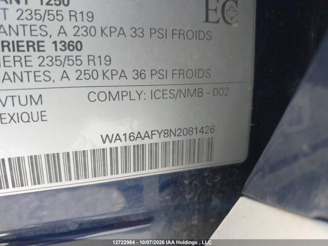 Aukcja sprzedaży 2022 Audi Q5 45 Technik, vin: WA16AAFY8N2081426, numer aukcji: 12722964