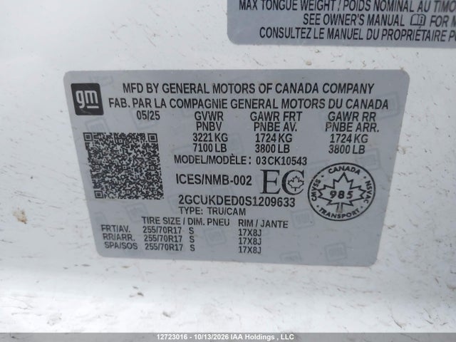 Aukcja sprzedaży 2025 Chevrolet Silverado K1500 Lt, vin: 2GCUKDED0S1209633, numer aukcji: 12723016