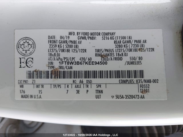 Ford F350 Super Duty 2019 1FT8W3B67KEE94500 Image 9