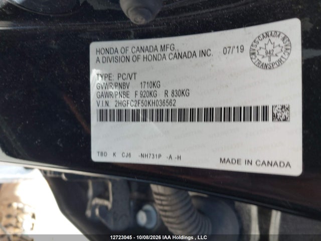 2HGFC2F50KH036562 Honda Civic Lx