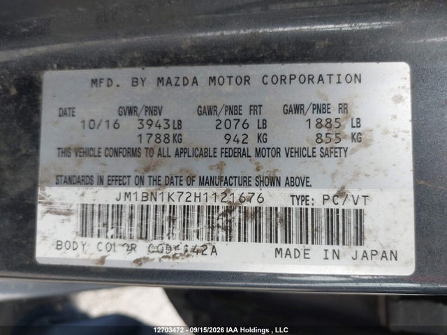 Продаж на аукціоні авто 2017 Mazda Mazda3 Gx, vin: JM1BN1K72H1121676, номер лоту: 12703472