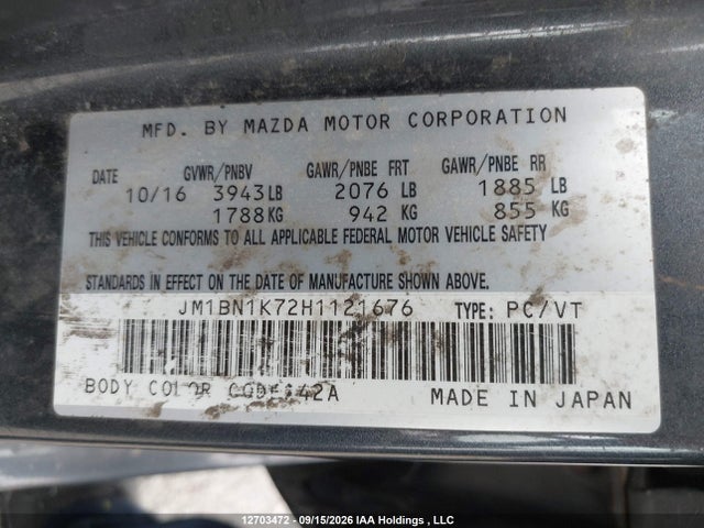 Продаж на аукціоні авто 2017 Mazda Mazda3 Gx, vin: JM1BN1K72H1121676, номер лоту: 12703472