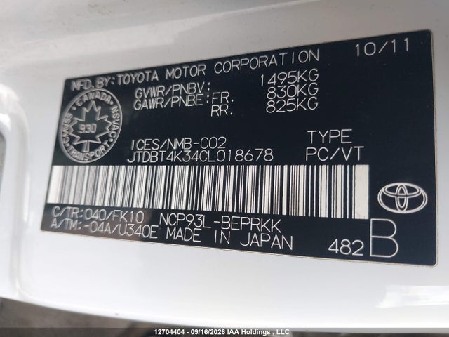 Продажа на аукционе авто 2012 Toyota Yaris, vin: JTDBT4K34CL018678, номер лота: 12704404