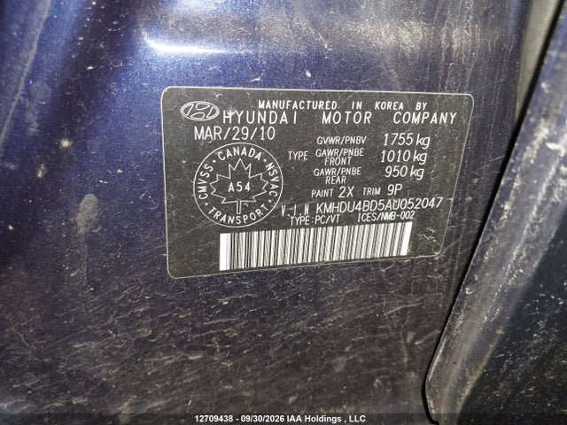 Aukcja sprzedaży 2010 Hyundai Elantra Gl, vin: KMHDU4BD5AU052047, numer aukcji: 12709438