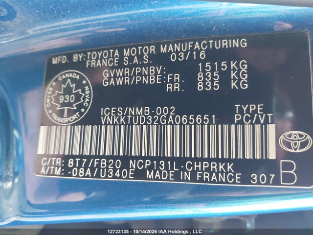 VNKKTUD32GA065651 Toyota YARIS LE