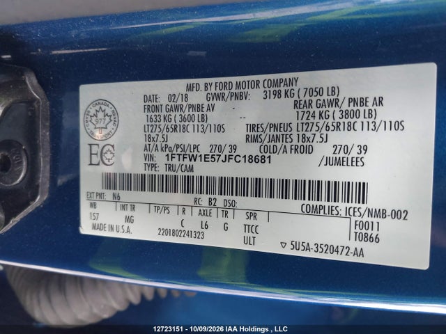 Ford F150 Supercrew 2018 1FTFW1E57JFC18681 Image 18